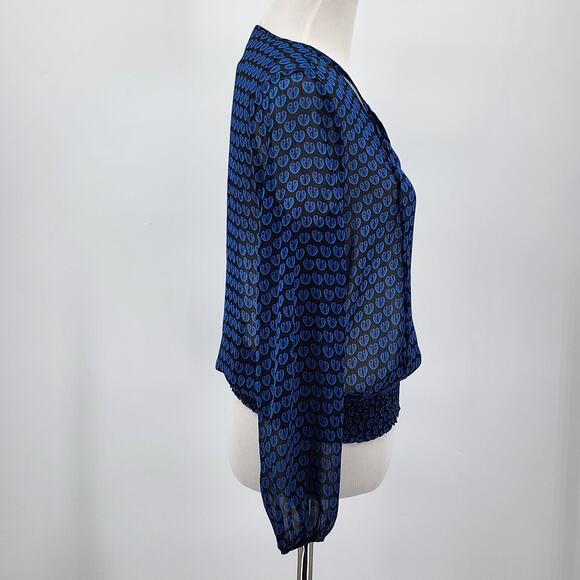 H&M Lightweight Sheer V-Neck Peasant Top Smocked Bubble Waist Women's Sz 4 S - Picture 5 of 8